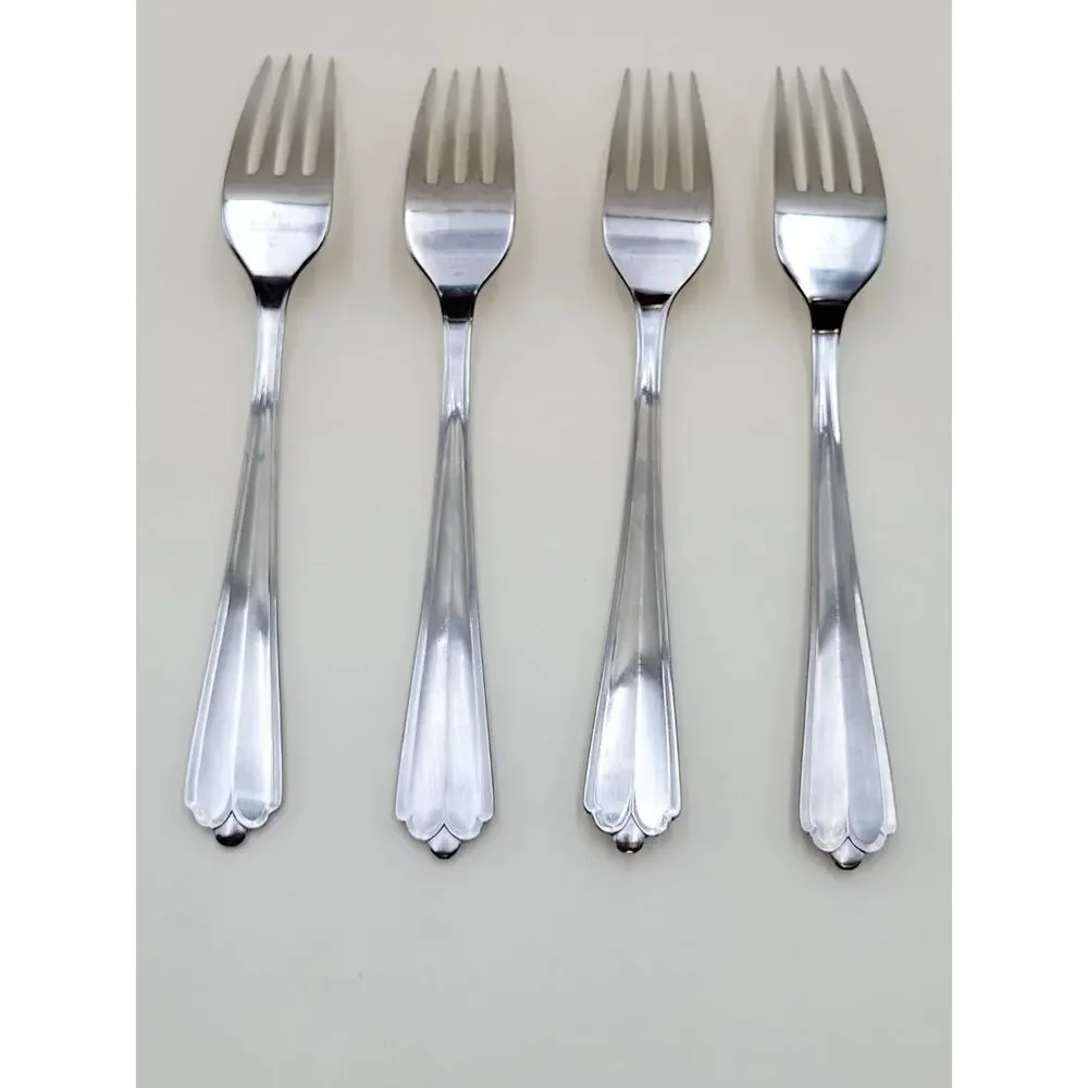 Wallace Lotus 18/8 Stainless Steel Set 4 Dinner Fork Flatware